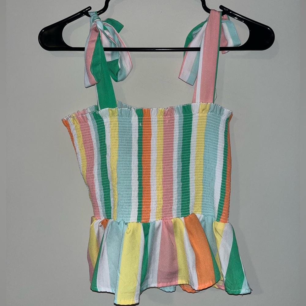 Multicolor tank top with tie straps